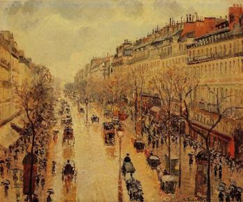 卡米耶 畢沙羅 Boulevard Montmartre, Afternoon, in the Rain